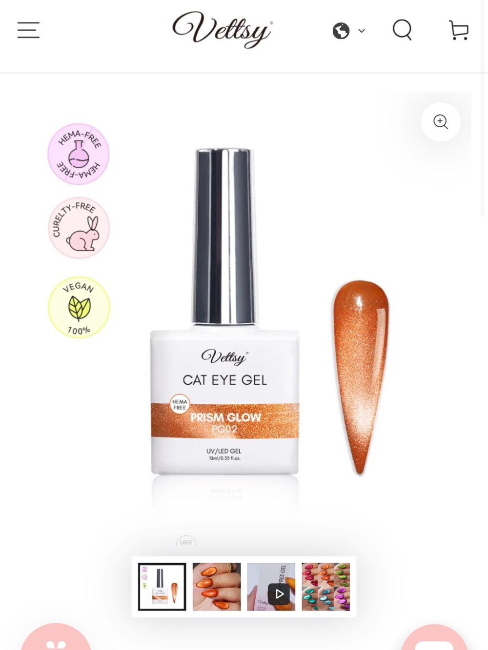 Vettsy Prism Glow Cat Eye Gel in PG02 .55 fl oz New